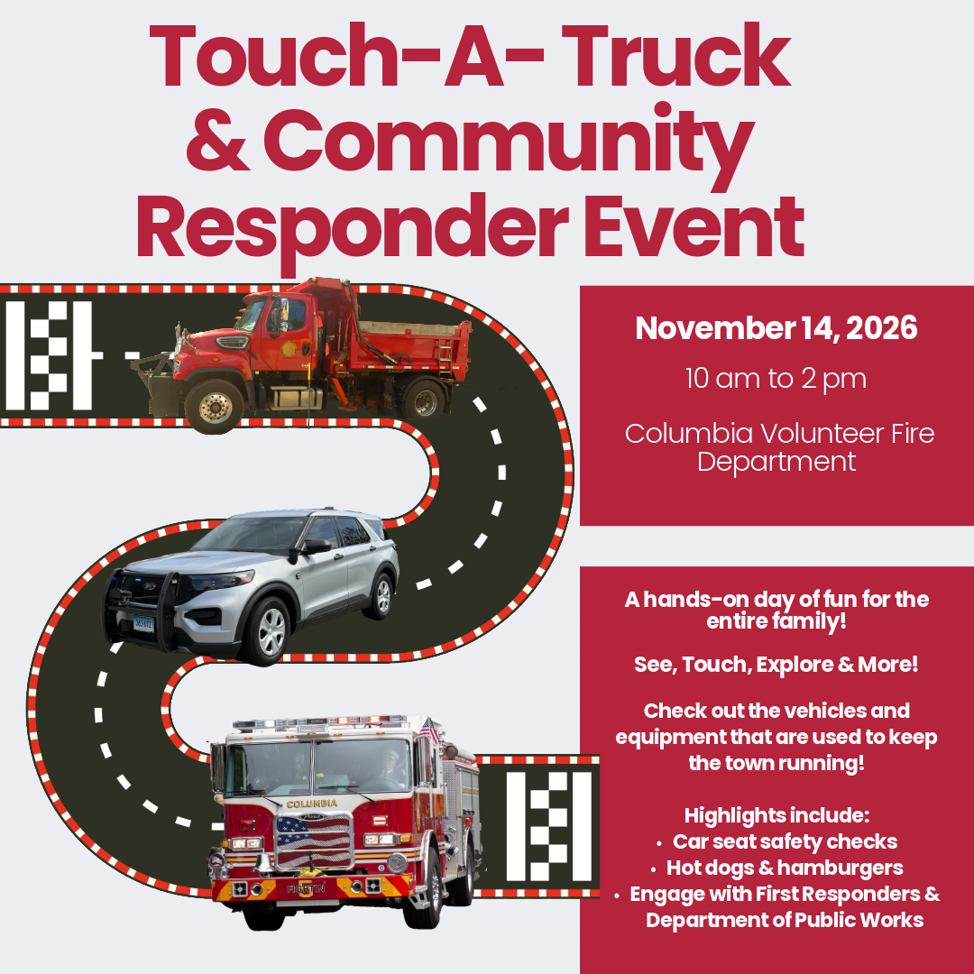 Organizer flyer for Columbia’s November 14, 2026 Touch-A-Truck event.