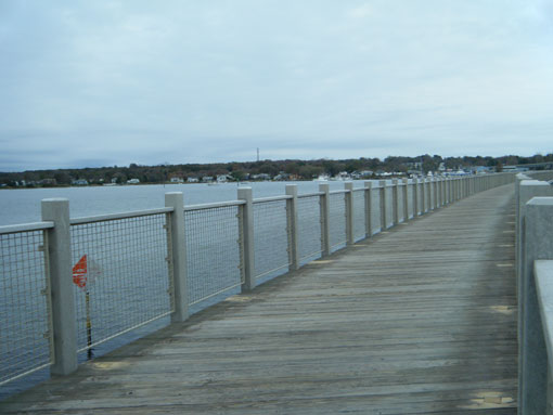 File photo: The Niantic River Boardwalk, shown on an earlier East Lyme Public Works project page. This photograph does not depict the current re-decking work.