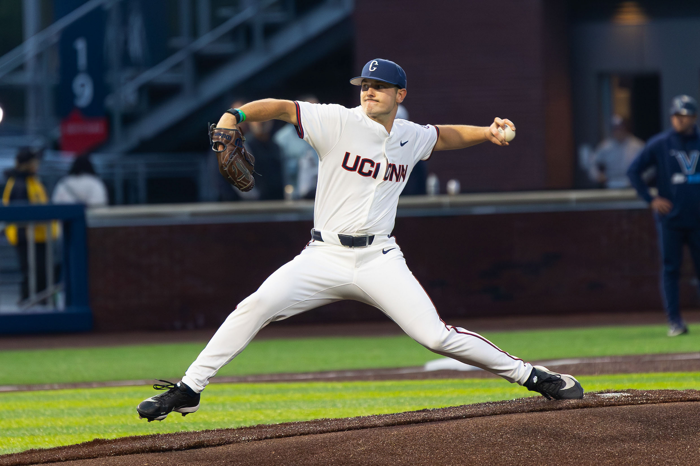 File photograph of UConn baseball accompanying the university’s pitcher-mobility research report; not evidence of an individual player’s injury.