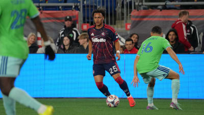 New England Revolution and Seattle Sounders players in the official October 10, 2026 match coverage.